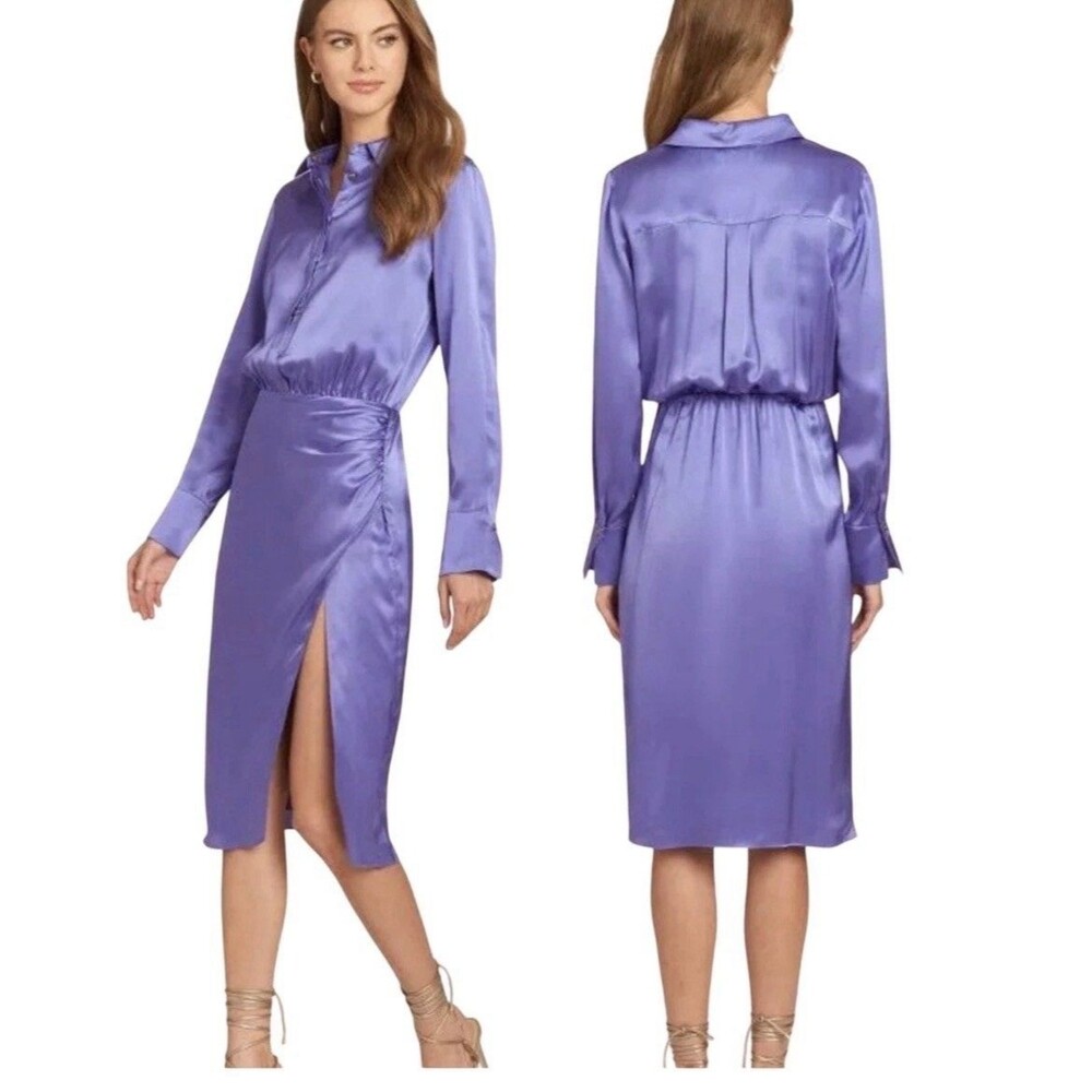 Amanda Uprichard Silk Satin Long Sleeve Shirtdress Midi Dress Size XS Flawed!